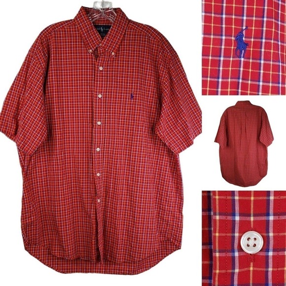 Polo Ralph Lauren Blake Vtg Men’s Large Red Check Classic Fit SS Button Up Shirt - Picture 1 of 9